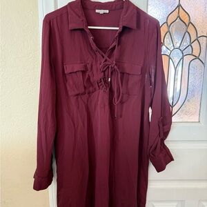 Charlotte Russe - Women's Burgundy Lace-Up Blouse